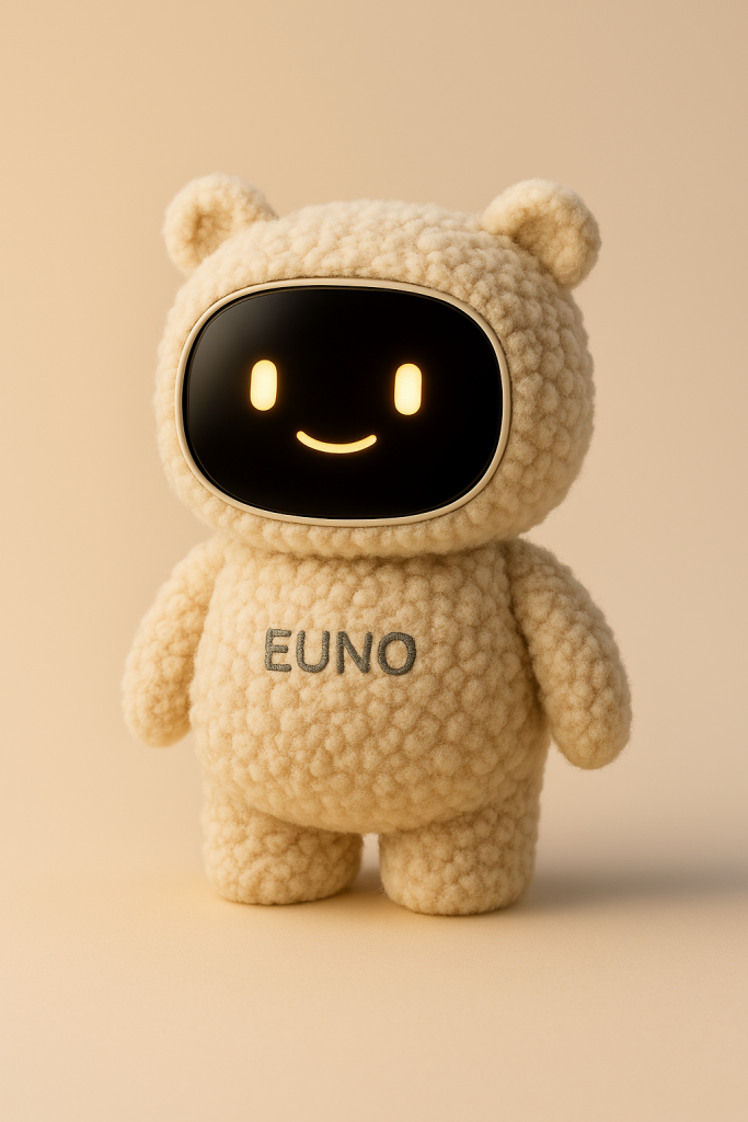Version du robot EUNO en peluche blanc.